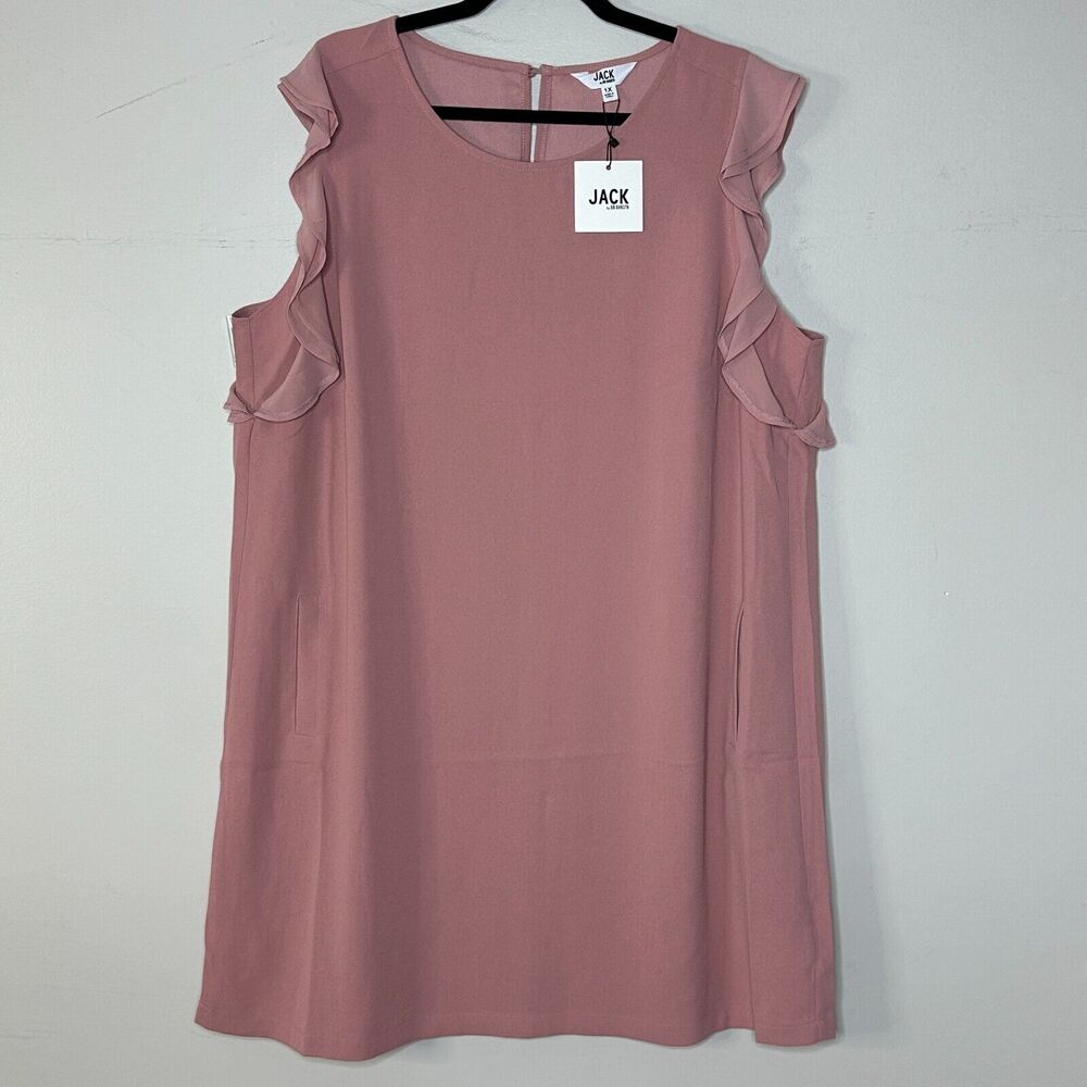 Jack by BB Dakota Crepe Shift Dress Chiffon Pink Women's Plus Size 1X NWT Ruffle